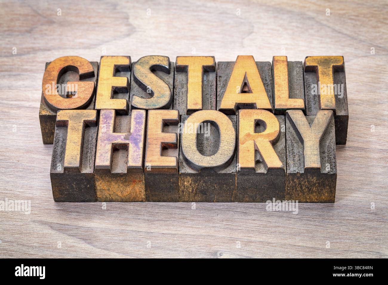 Résumé de mot de théorie de Gestalt dans des blocs d'impression typographique vintage sur bois Banque D'Images