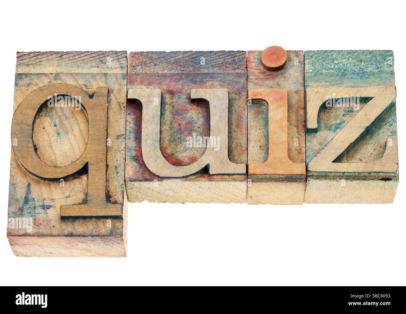 Quiz - mot isolé dans des blocs d'impression de type bois typographique vintage Banque D'Images