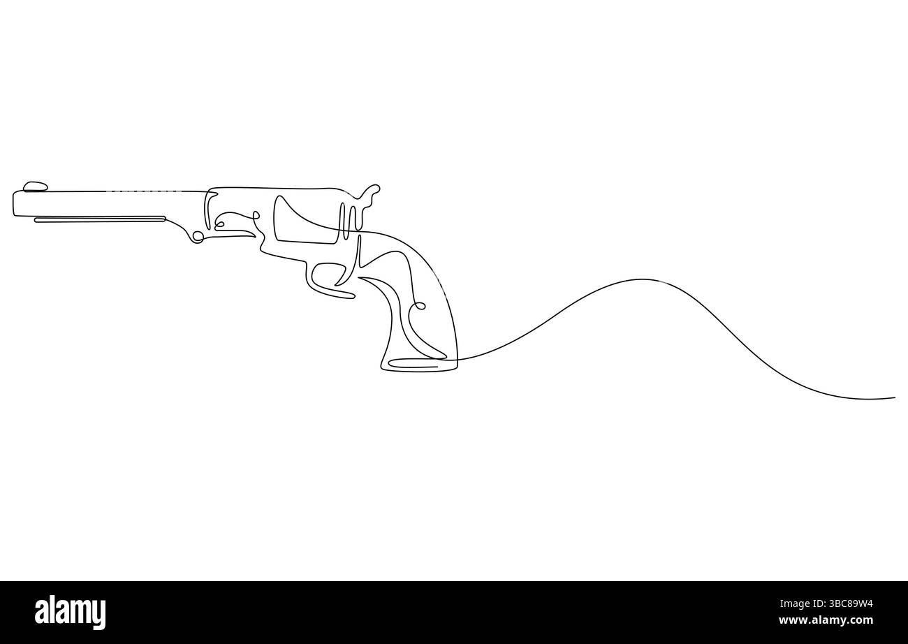 Illustration vectorielle revolver dessin continu d'une ligne, dessin continu d'art au trait du pistolet. Une ligne dessinant la main tenant le pistolet Illustration de Vecteur