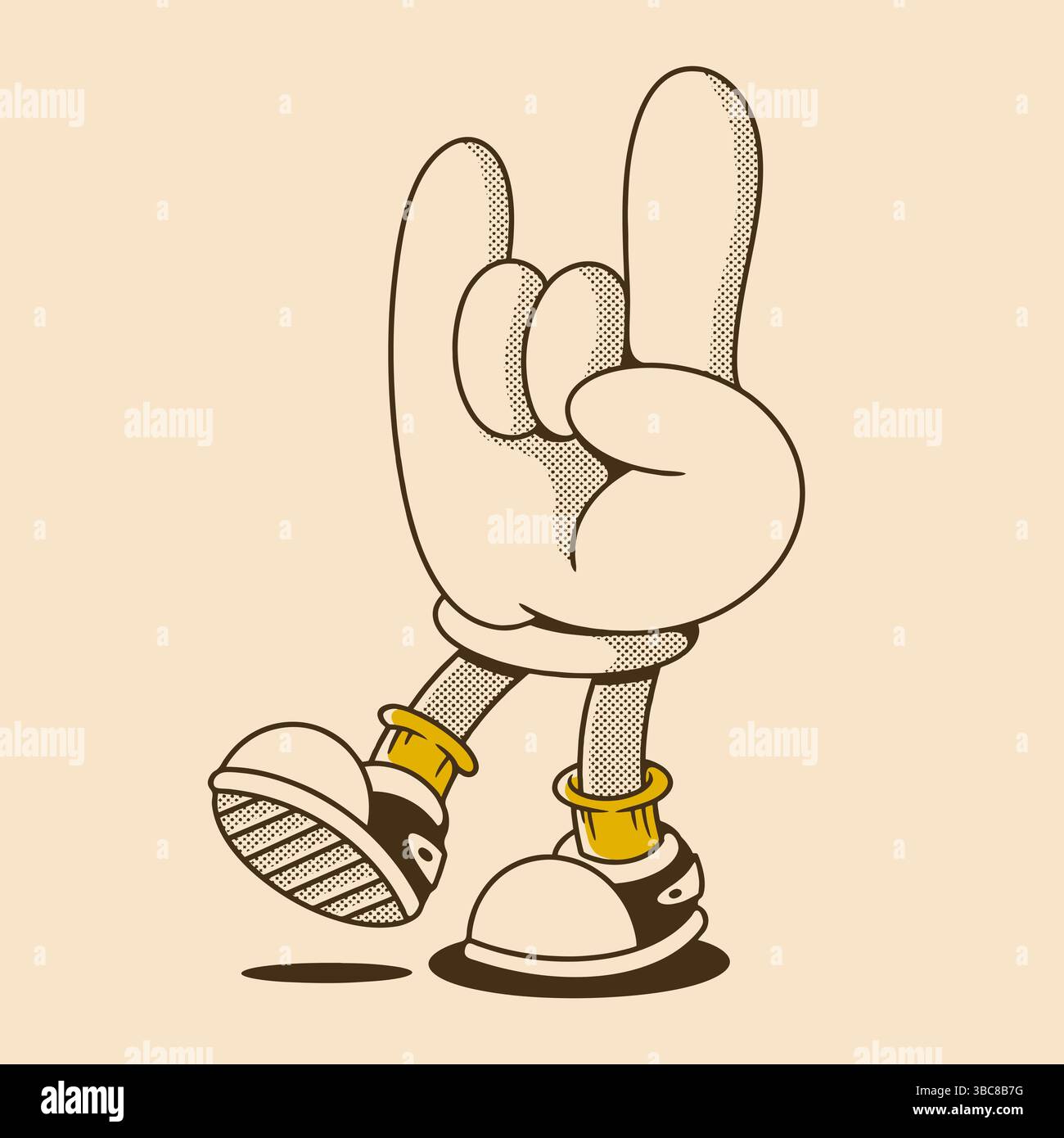 Main de dessin animé faisant un geste rock avec couleur vintage et attitude ludique Illustration de Vecteur