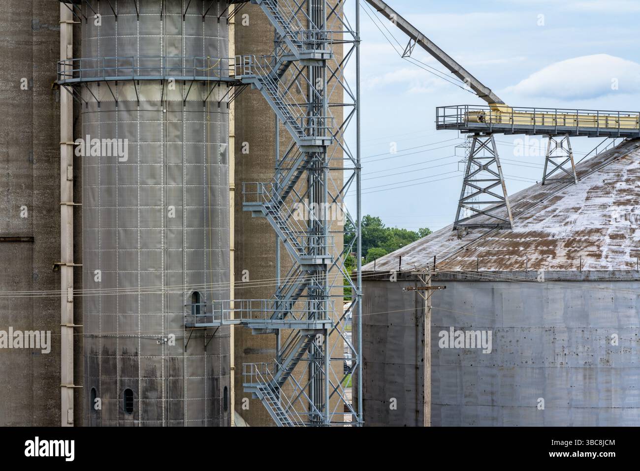 Silos de stockage industriel ou d'agriculture en métal et béton, paysage industriel Banque D'Images