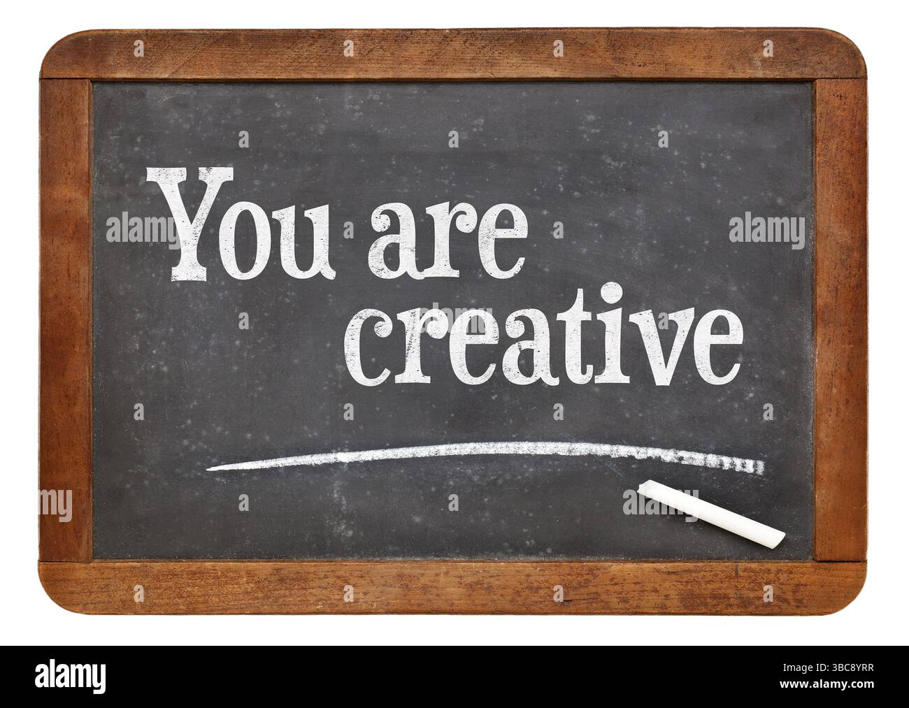 Vous êtes créatif - affirmation positive de mots sur un tableau noir ardoise vintage Banque D'Images