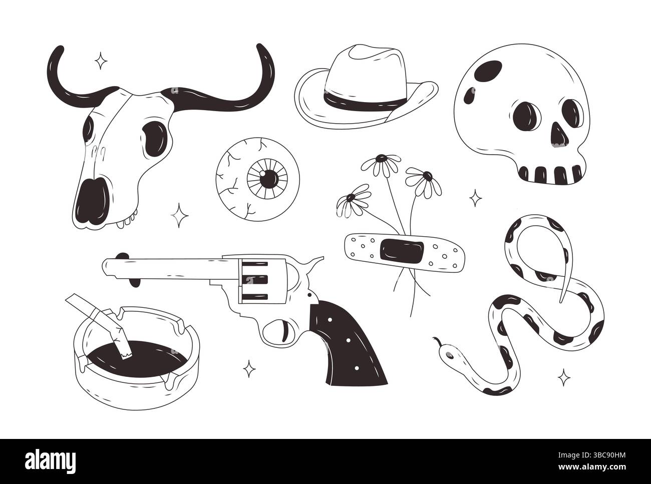 Ensemble de doodles Wild West. Illustration de Vecteur