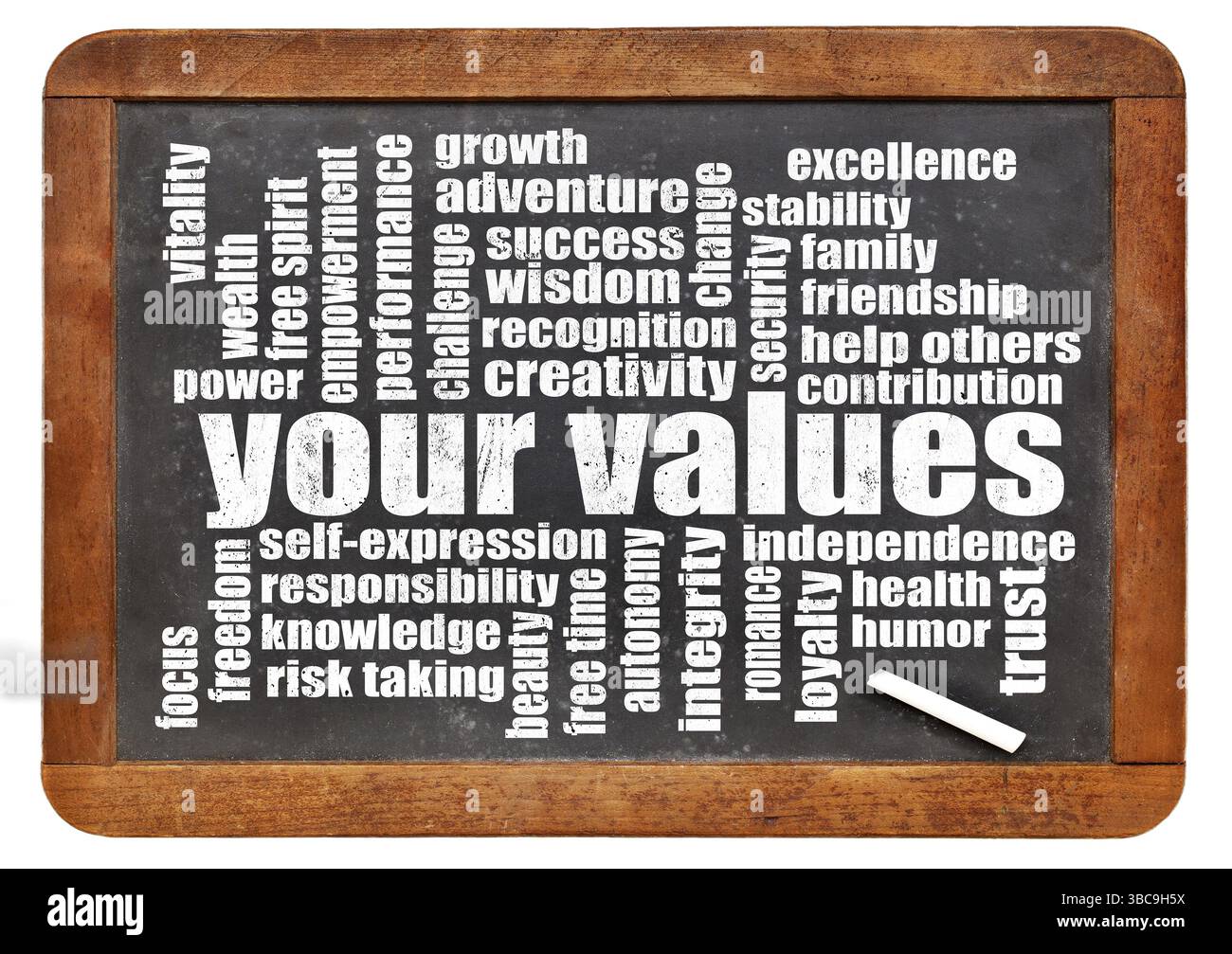 Votre vie valorise nuage de mots sur un tableau noir d'ardoise vintage Banque D'Images