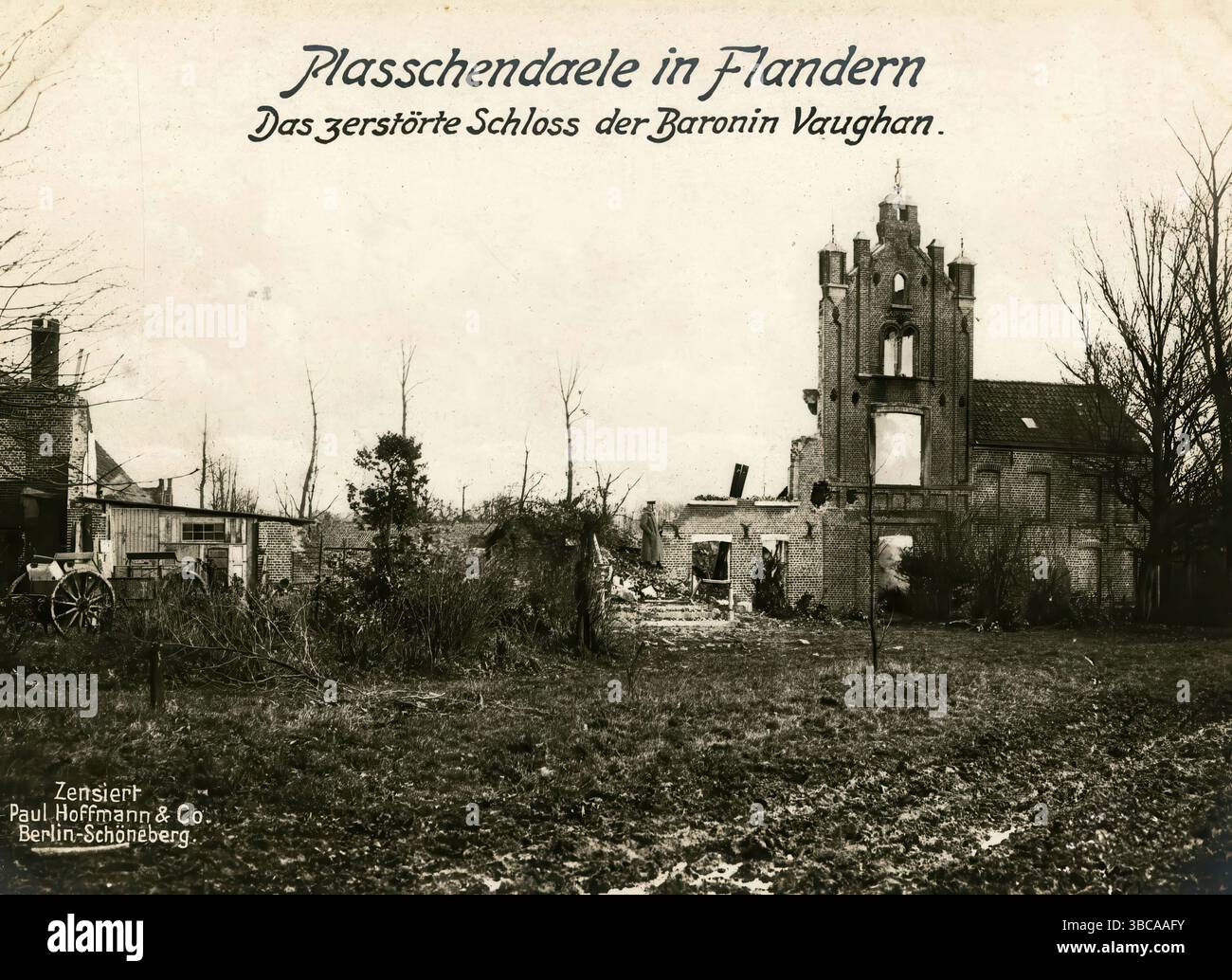 Plasschendaele en Flandern. DAS zerstörte Schloss der Baronin Vaughan, 1914 - 1918, 1. Weltkrieg, Reproduktion einer Kriegspostkarte Banque D'Images