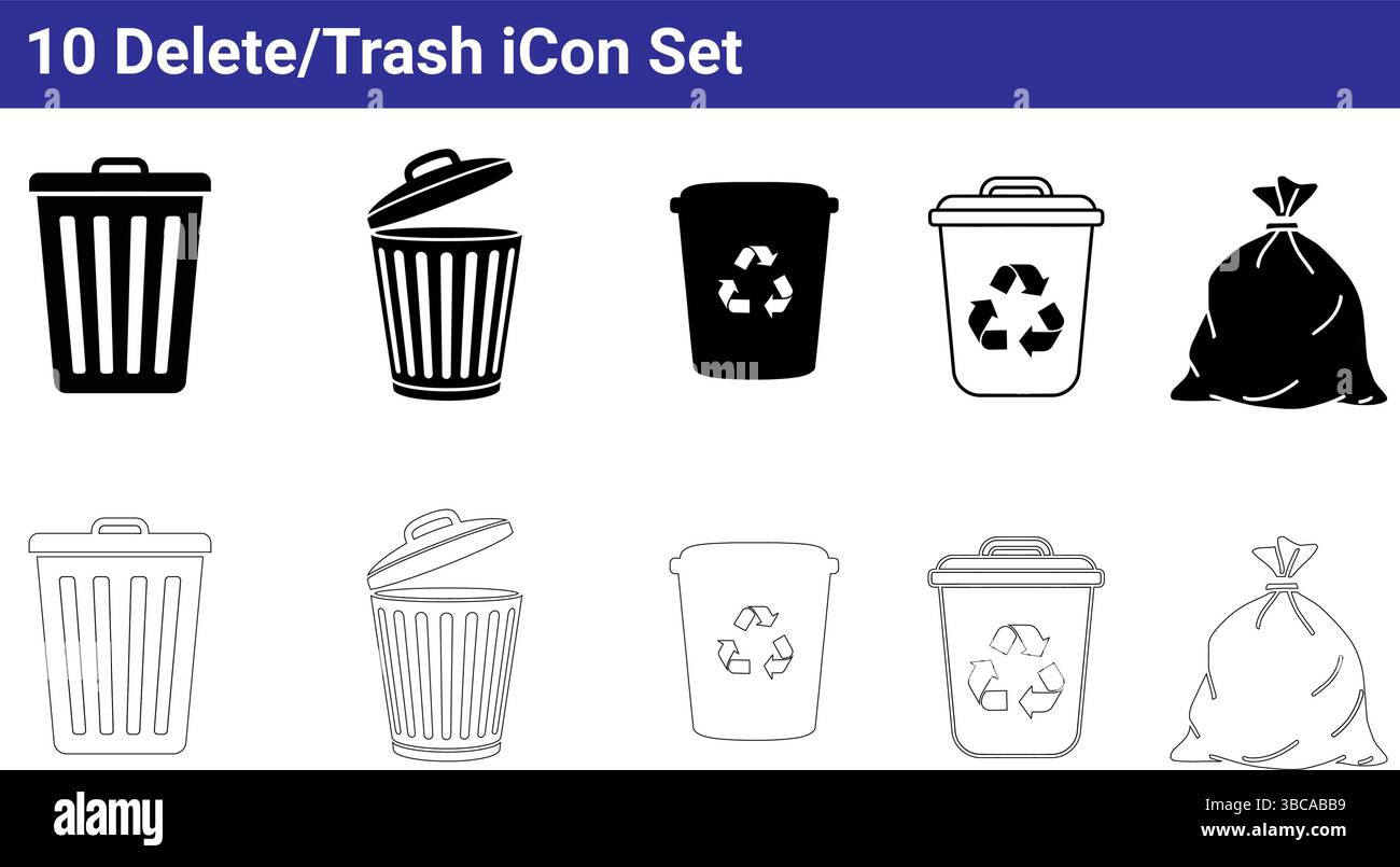 10 Supprimer les icônes de la corbeille définies Illustration de Vecteur
