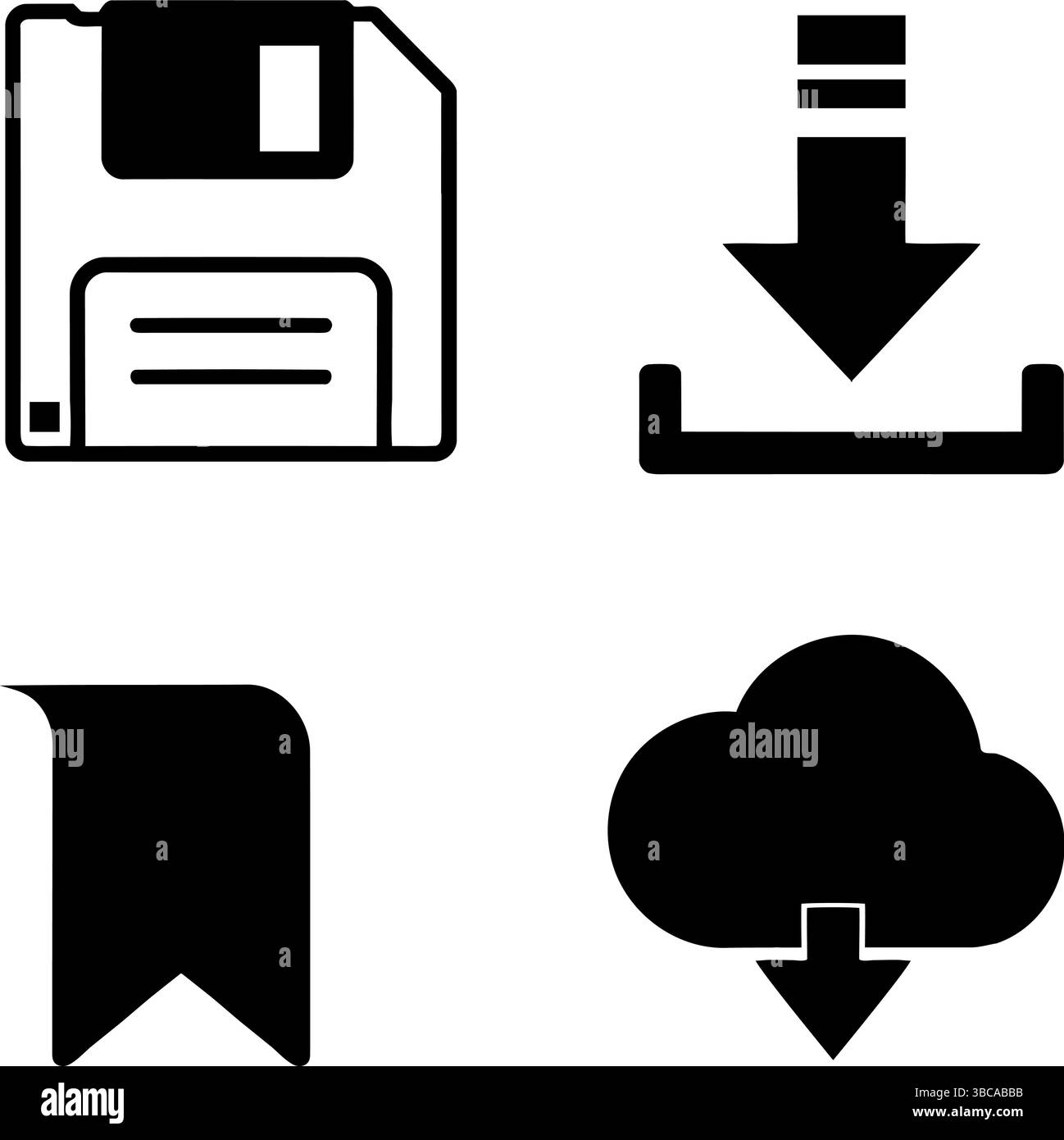 4 Enregistrer/Télécharger jeu d'icônes - disquette, flèche de téléchargement, signet, téléchargement Cloud Illustration de Vecteur