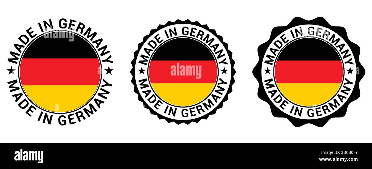 Icône d'étiquettes Made in Germany, logo Made in Germany, drapeau Allemagne , emblème du produit Allemagne, illustration vectorielle Illustration de Vecteur