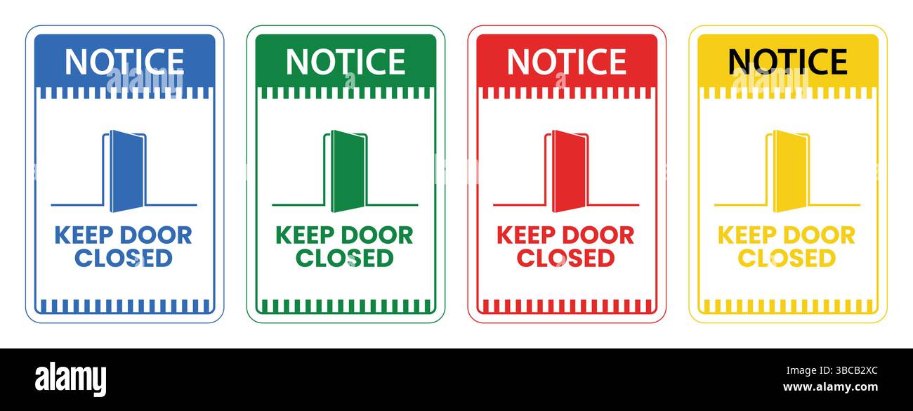 Affiche graphique garder la porte fermée. Symbole d'interdiction rouge sur la porte ouverte isolé sur fond blanc. Illustration vectorielle Illustration de Vecteur