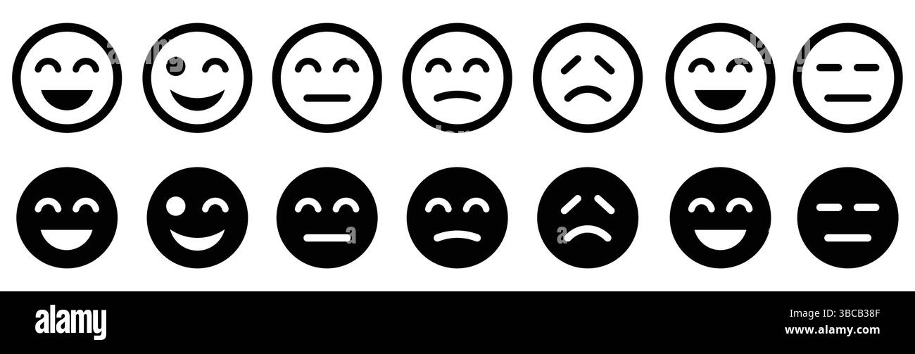 Jeu d'icônes de visage pour émoticônes de feedback. Évaluation des commentaires emoji. Mauvais et bon avis. Réaction heureuse et triste. Visages d'humeur pour enquête, icônes de notation. Vecteur Illustration de Vecteur