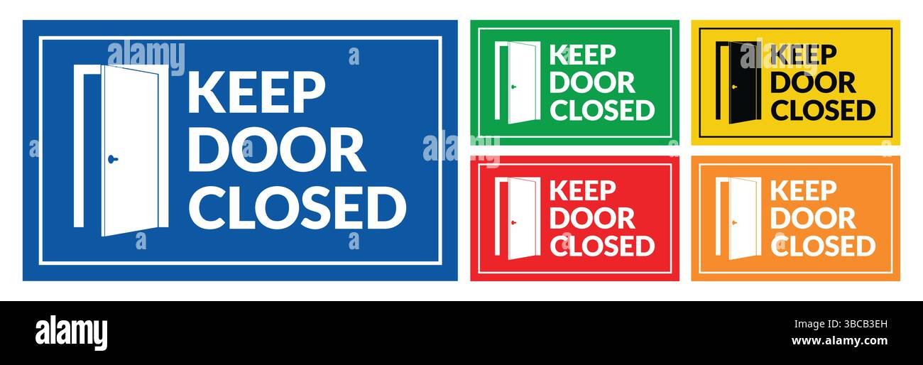 Affiche graphique garder la porte fermée. Symbole d'interdiction rouge sur la porte ouverte isolé sur fond blanc. Illustration vectorielle Illustration de Vecteur