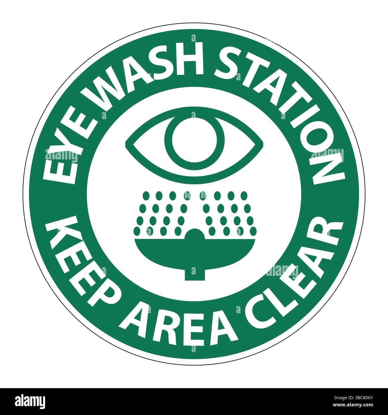 Station de lavage oculaire – garder la zone dégagée autocollant de sécurité circulaire bleu blanc Illustration de Vecteur