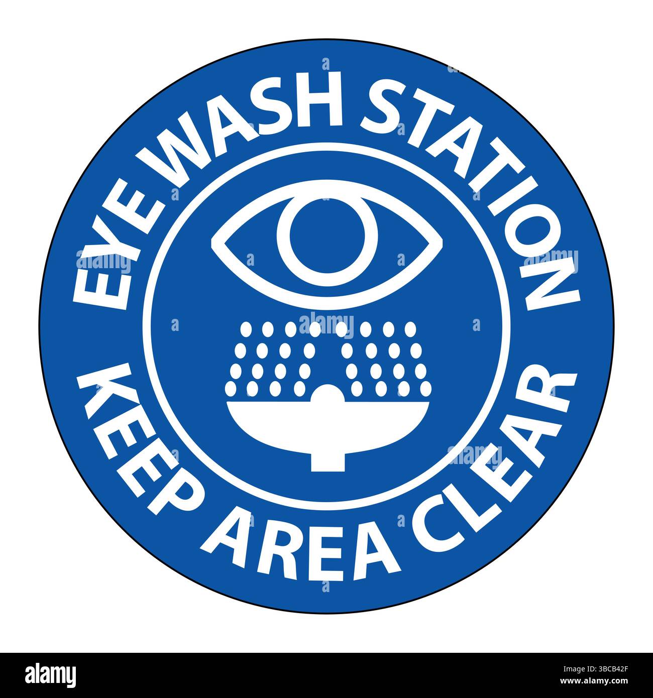 Station de lavage oculaire – garder la zone dégagée autocollant de sécurité circulaire bleu blanc Illustration de Vecteur