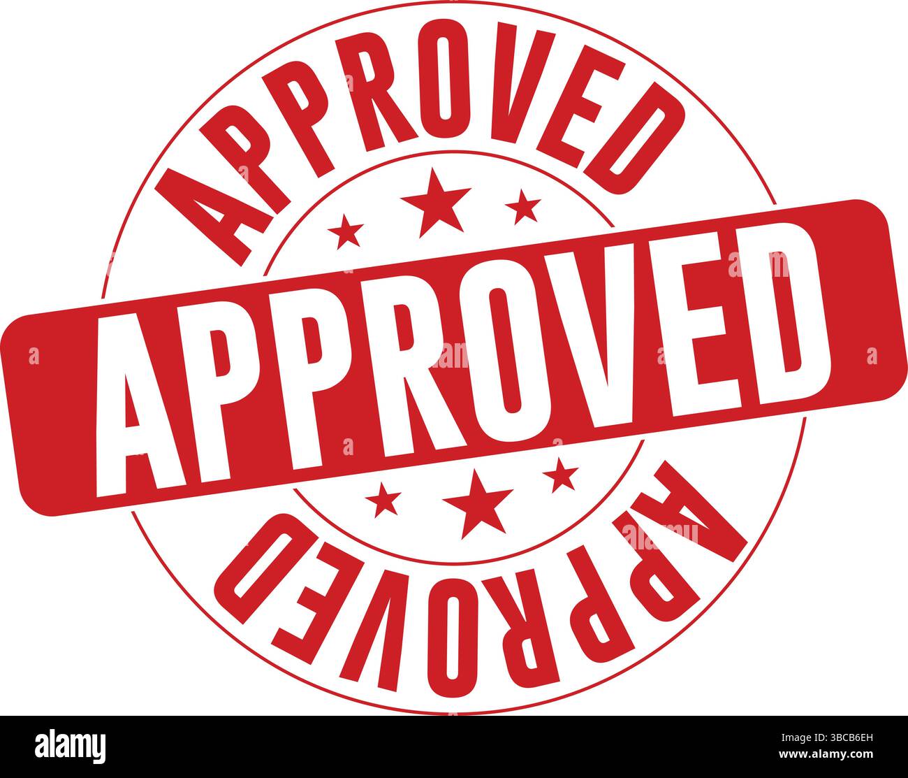 Red Approved Stamp badge Design avec étoiles - icône d'approbation de style de tampon en caoutchouc gras pour les documents commerciaux, les certifications officielles et l'étiquette vérifiée Illustration de Vecteur