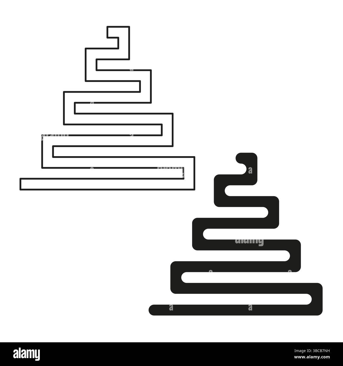 Forme de marche superposée. Structure de ligne en gras. Symbole d'escalier abstrait. Conception de formation vectorielle. Illustration de Vecteur