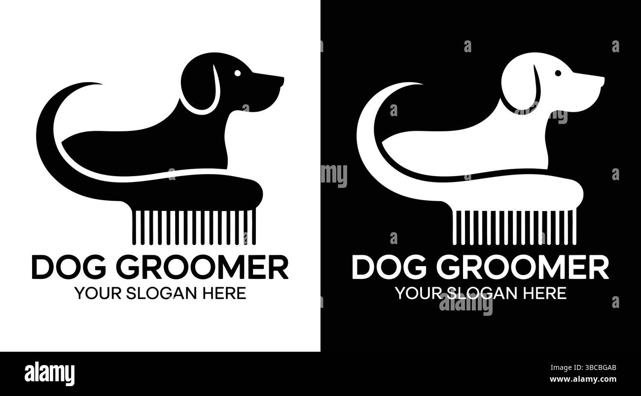 Logo noir audacieux avec une icône de chien et de brosse idéal pour les services de toilettage de chiens, les salons pour animaux et les entreprises de soins pour animaux axées sur l'hygiène et le soin des animaux Illustration de Vecteur