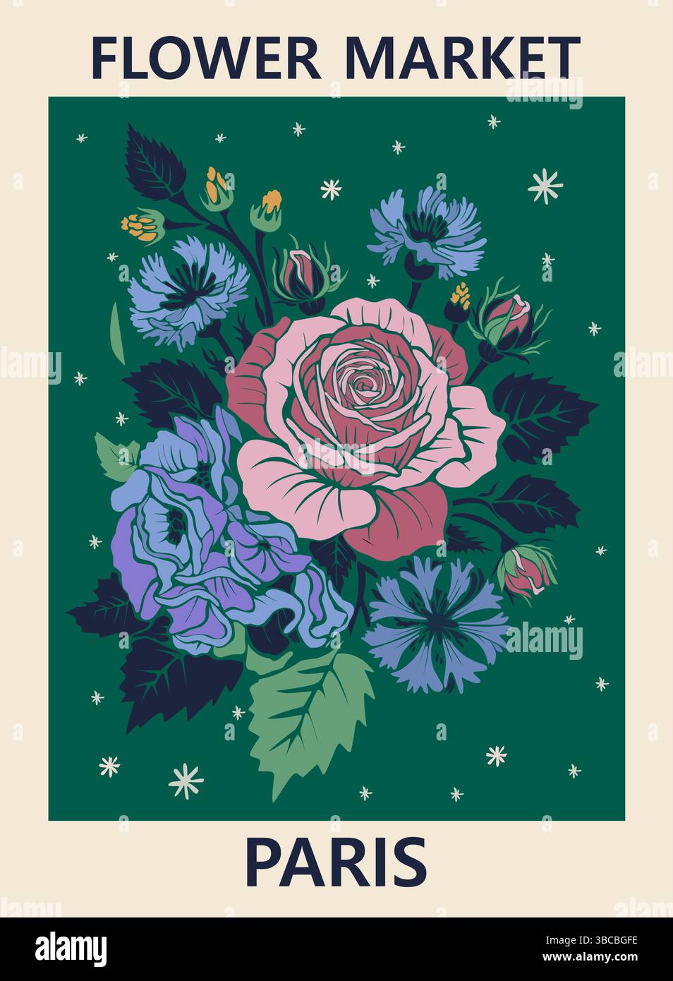 Poster d'art vectoriel Abstract Flower Market Paris Illustration de Vecteur