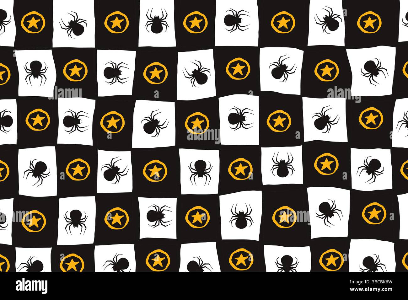 Motif d'Halloween avec araignées et étoiles dans le style dessiné à la main. Doodle arachnid web parfait pour les cartes, invitations de fête, web, mode, impression Illustration de Vecteur