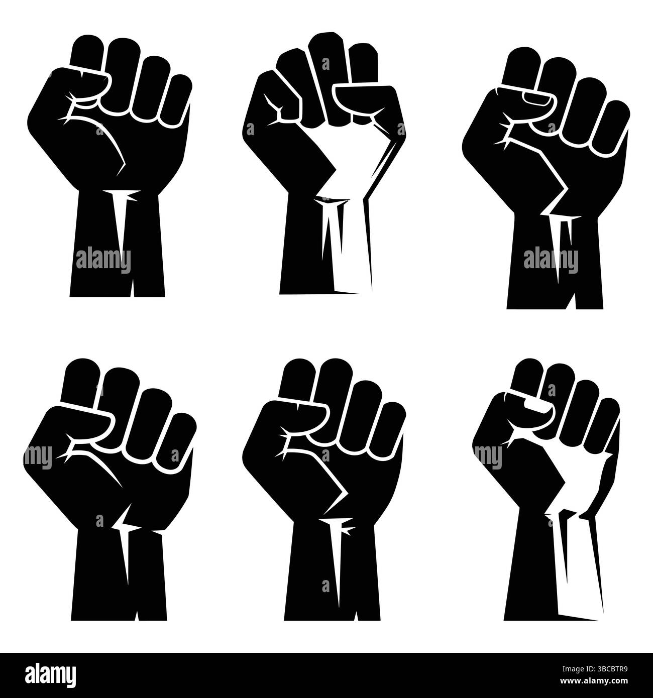 Ensemble d'icônes silhouette de protestation de poing relevé Illustration de Vecteur