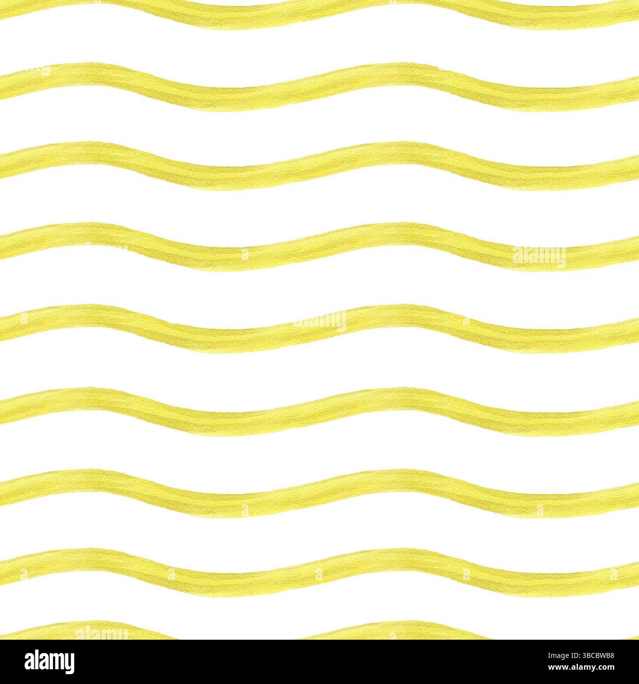 Lignes ondulées jaunes coulantes dans le style aquarelle abstrait modèle sans couture arrière-plan isolé. Illustration de traits peints à la main pour la décoration moderne à la maison Banque D'Images