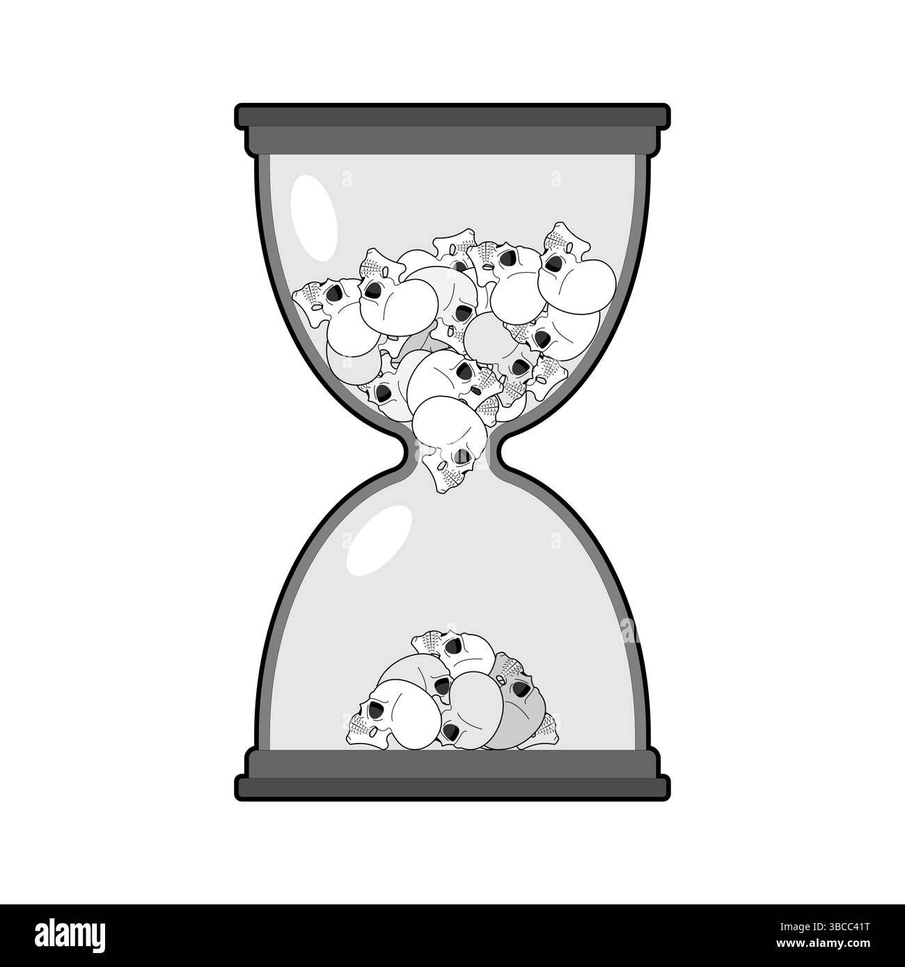 Sablier avec des crânes. Sablier en verre et crâne. Concept - le temps est la mort. Illustration de Vecteur
