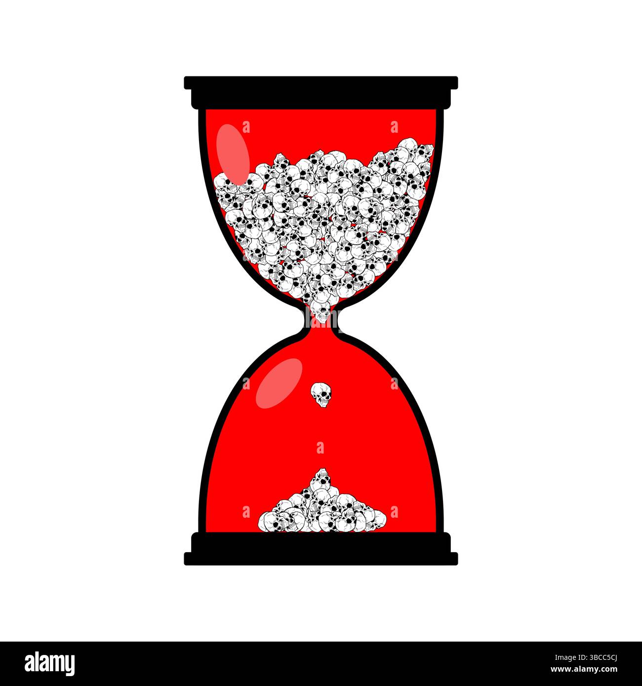 Sablier avec des crânes. Sablier en verre et crâne. Concept - le temps est la mort. Illustration de Vecteur