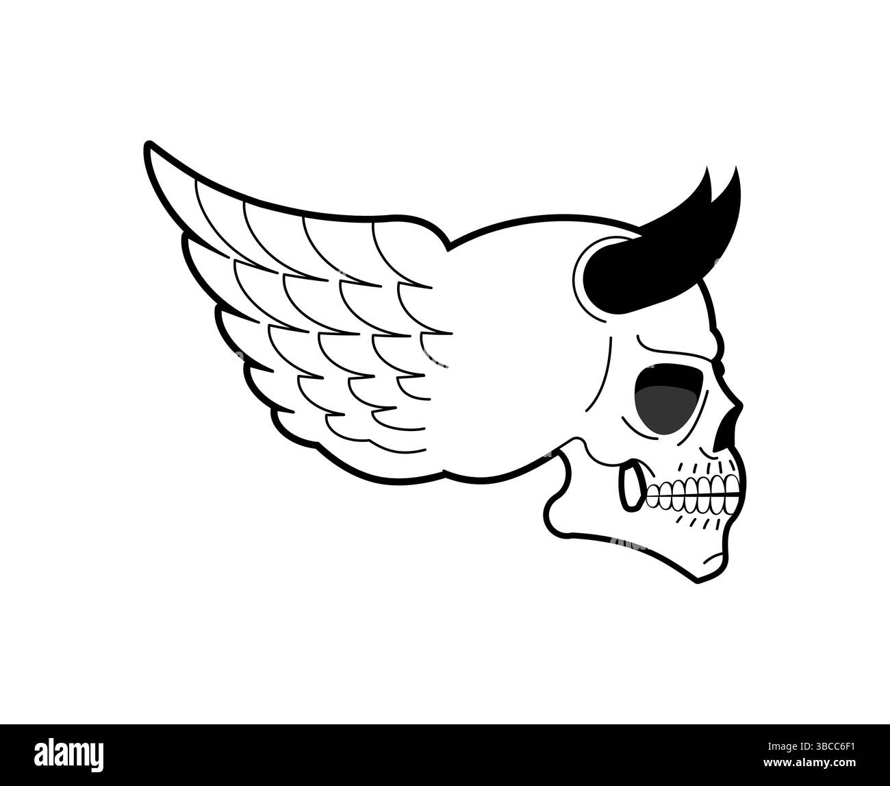 Crâne avec cornes et ailes. Symbole des démons et Satan Illustration de Vecteur