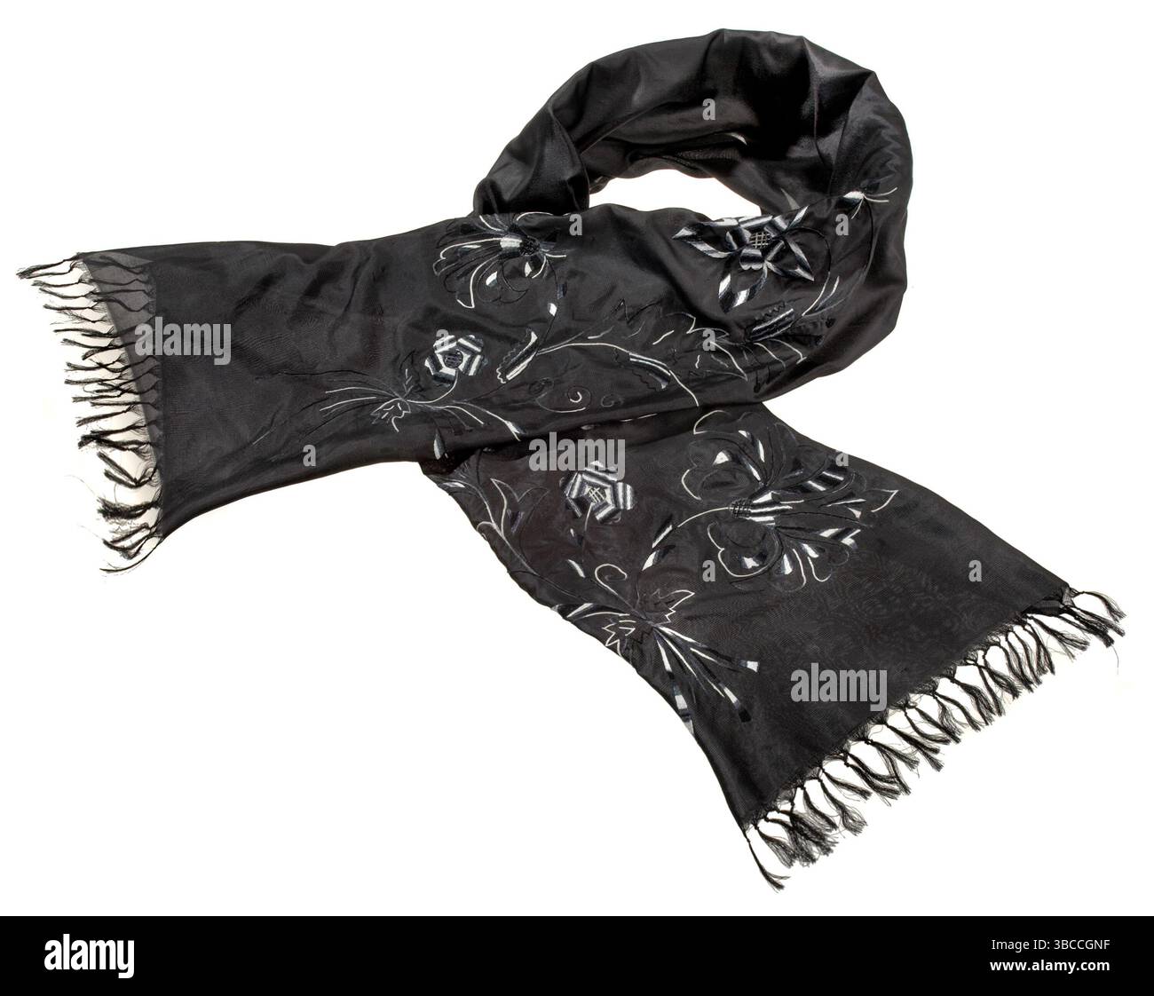 foulard afgan noir photographié sur fond blanc Banque D'Images