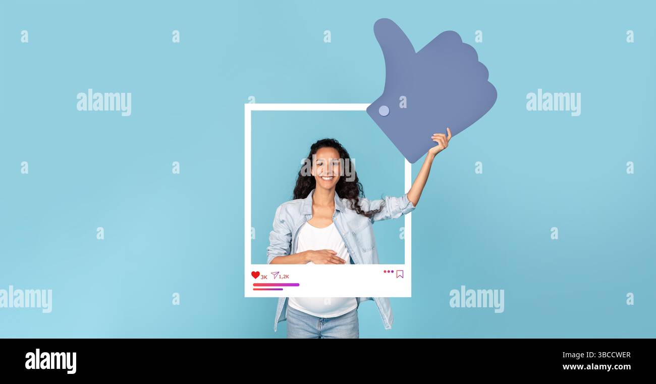 Créer du contenu en ligne attrayant avec un pouce vers le haut sur la plate-forme de médias sociaux Banque D'Images