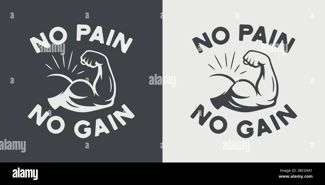 Conception de vecteur de motivation physique. Slogan No pain No gain avec illustration Strong Arm. Vecteur de motivation fitness pour l'affiche de gymnastique, vêtements de sport, entraînement Illustration de Vecteur