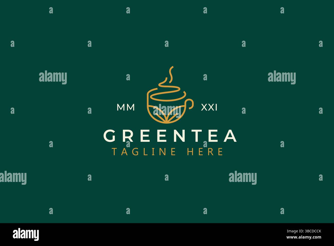 Concept de logo de thé vert chaud naturel de tasse Illustration de Vecteur