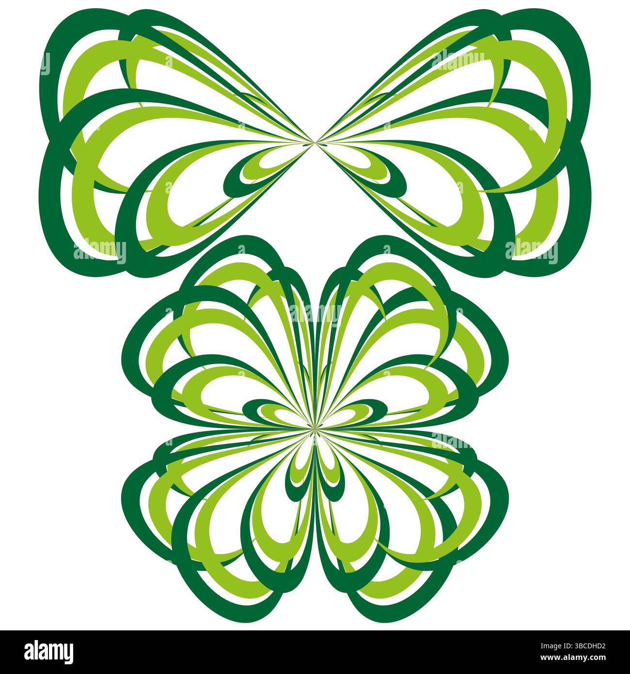 Formes vertes en miroir. Conception organique réfléchissante. Forme de fluide symétrique. Figure abstraite vectorielle. Illustration de Vecteur