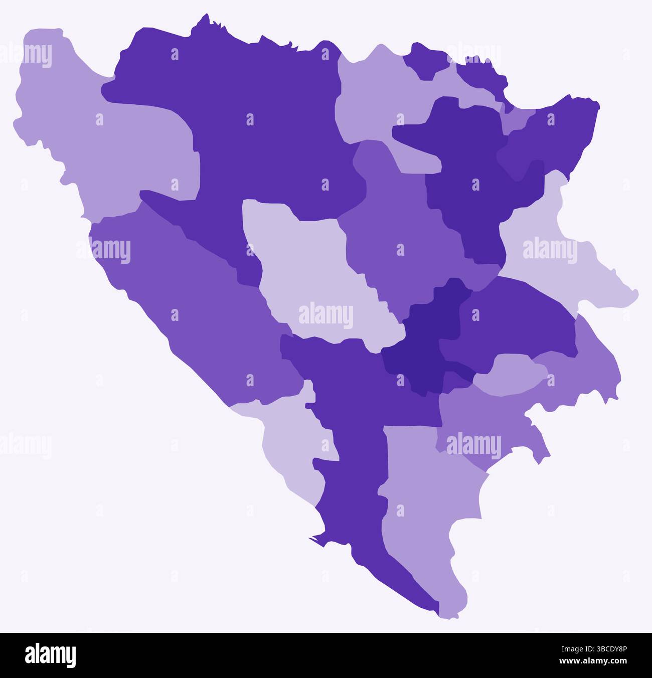 Carte de Bosnie-Herzégovine avec les régions. Juste une carte de frontière de pays simple avec division de région. Palette de couleurs violet foncé. Illustration de Vecteur