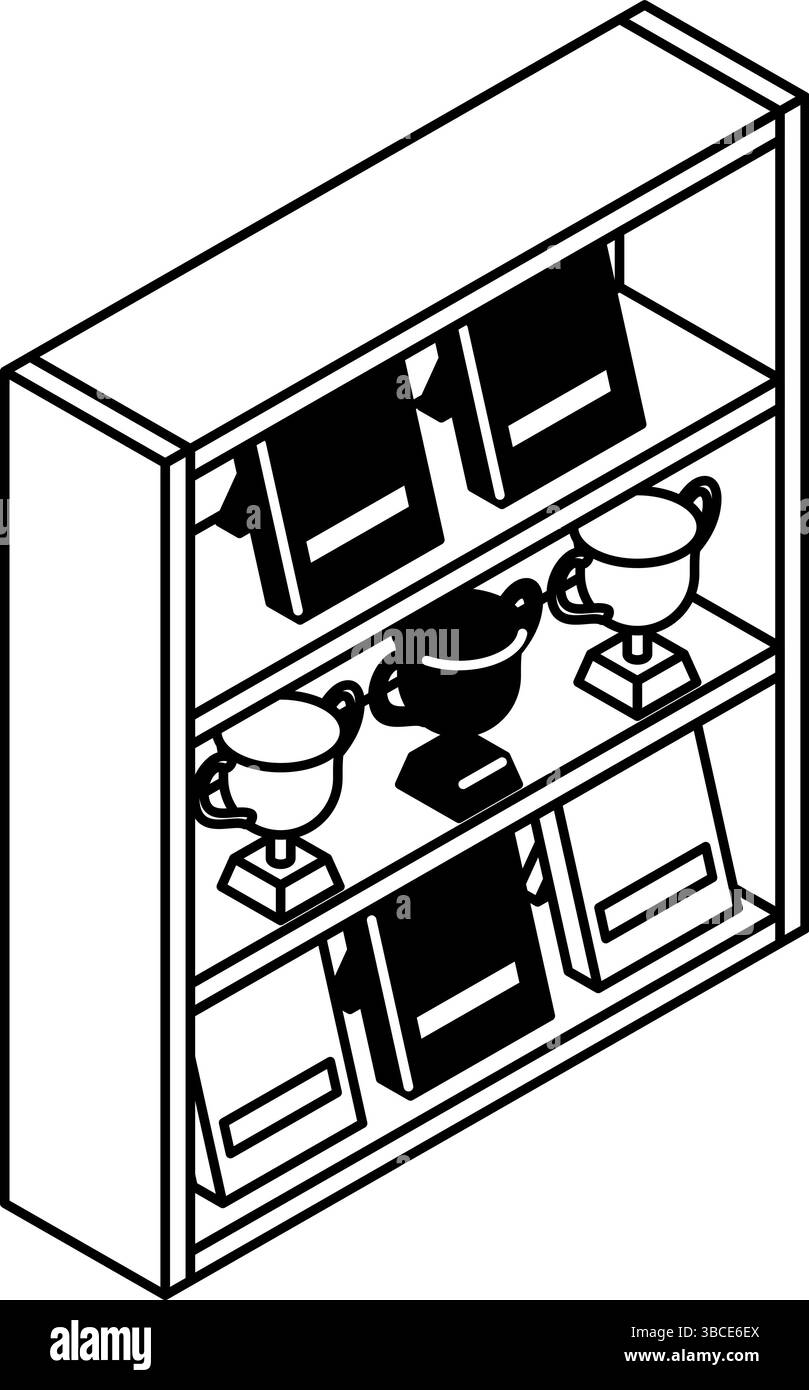 Illustration simple et mignonne d'art au trait isométrique d'un cas de trophées décoré de trophées et de boucliers, illustration vectorielle Illustration de Vecteur