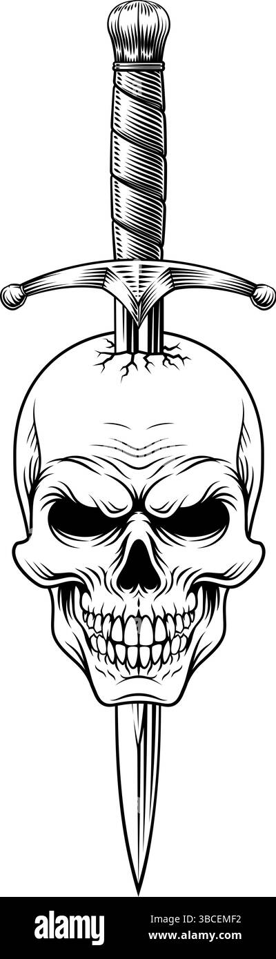 Skull Dagger Knife tatouage Grim Reaper illustration Illustration de Vecteur
