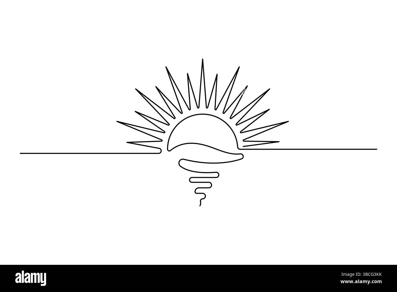 Coucher de soleil et nuage dessin continu d'une ligne de conception vectorielle de contour minimaliste Illustration de Vecteur