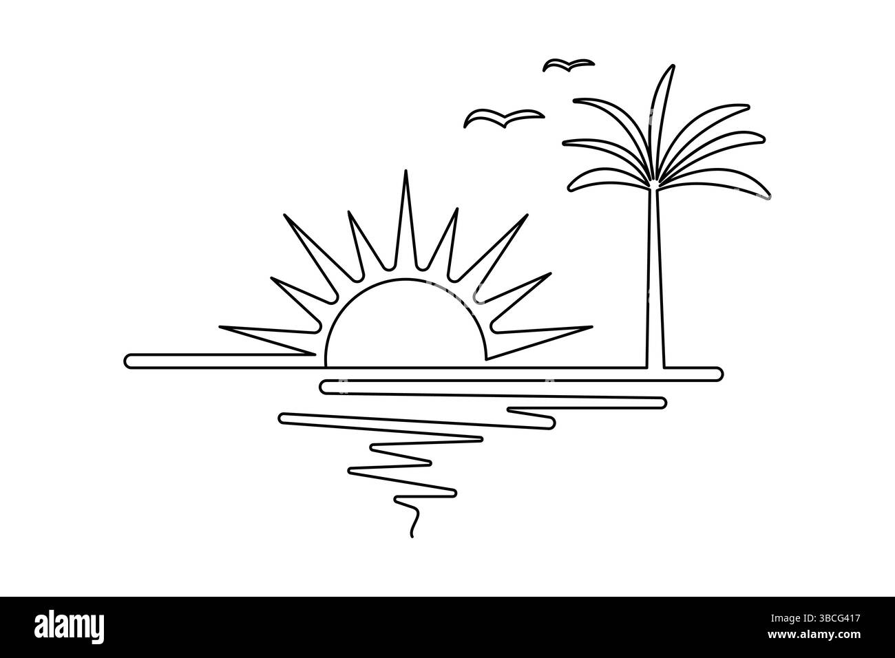 Coucher de soleil et nuage dessin continu d'une ligne de conception vectorielle de contour minimaliste Illustration de Vecteur