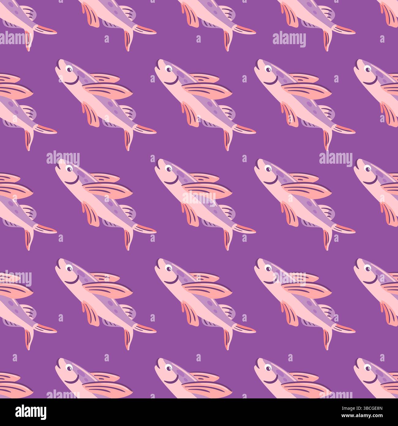 le motif sans couture met en valeur les poissons volants élégants qui montent gracieusement dans les airs. Le design vibrant capture un mélange fantaisiste de mer et de ciel, perfe Illustration de Vecteur