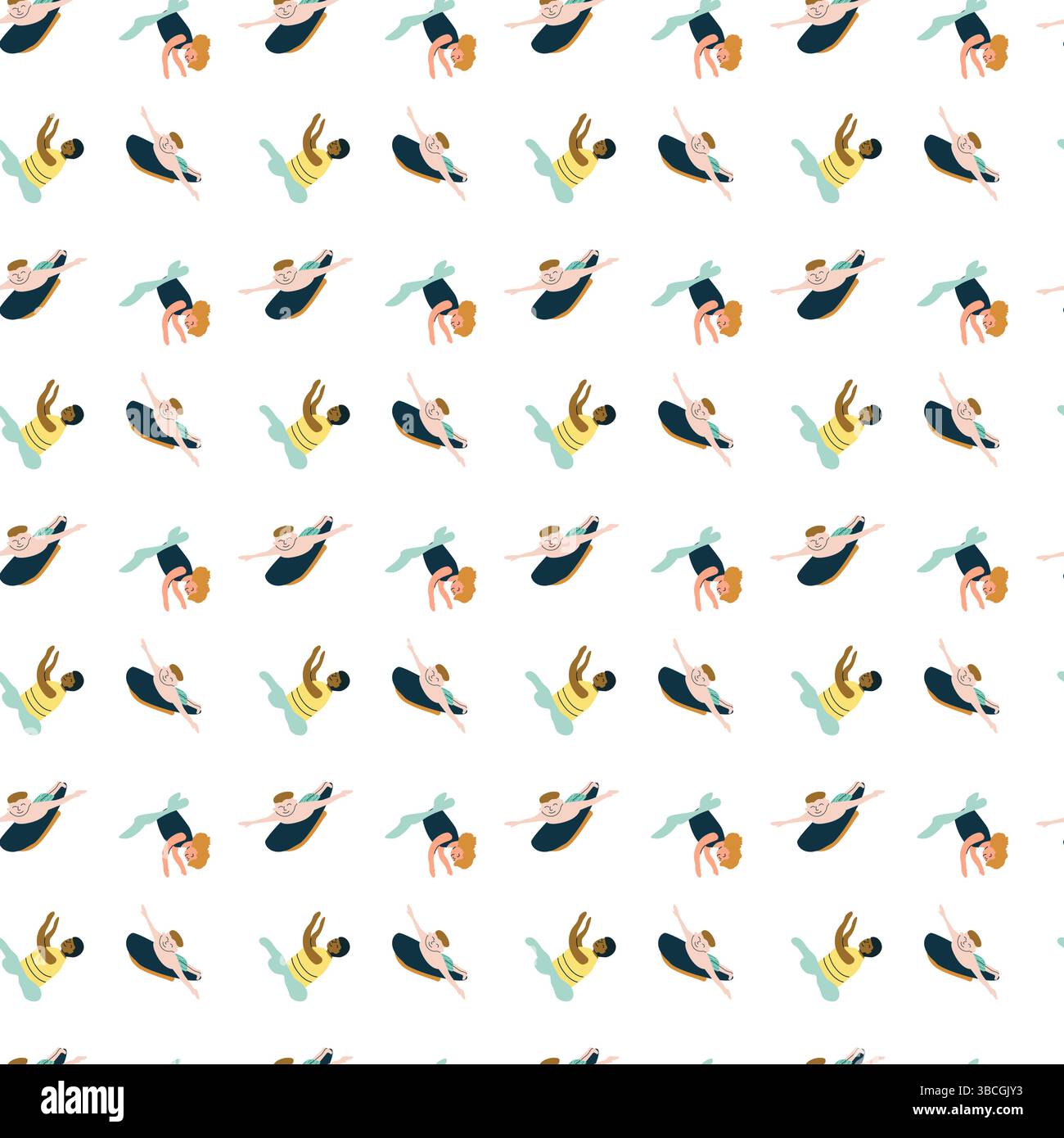 Motif minimaliste fantaisiste avec des personnages ludiques dans des tenues créatives. Illustration de Vecteur