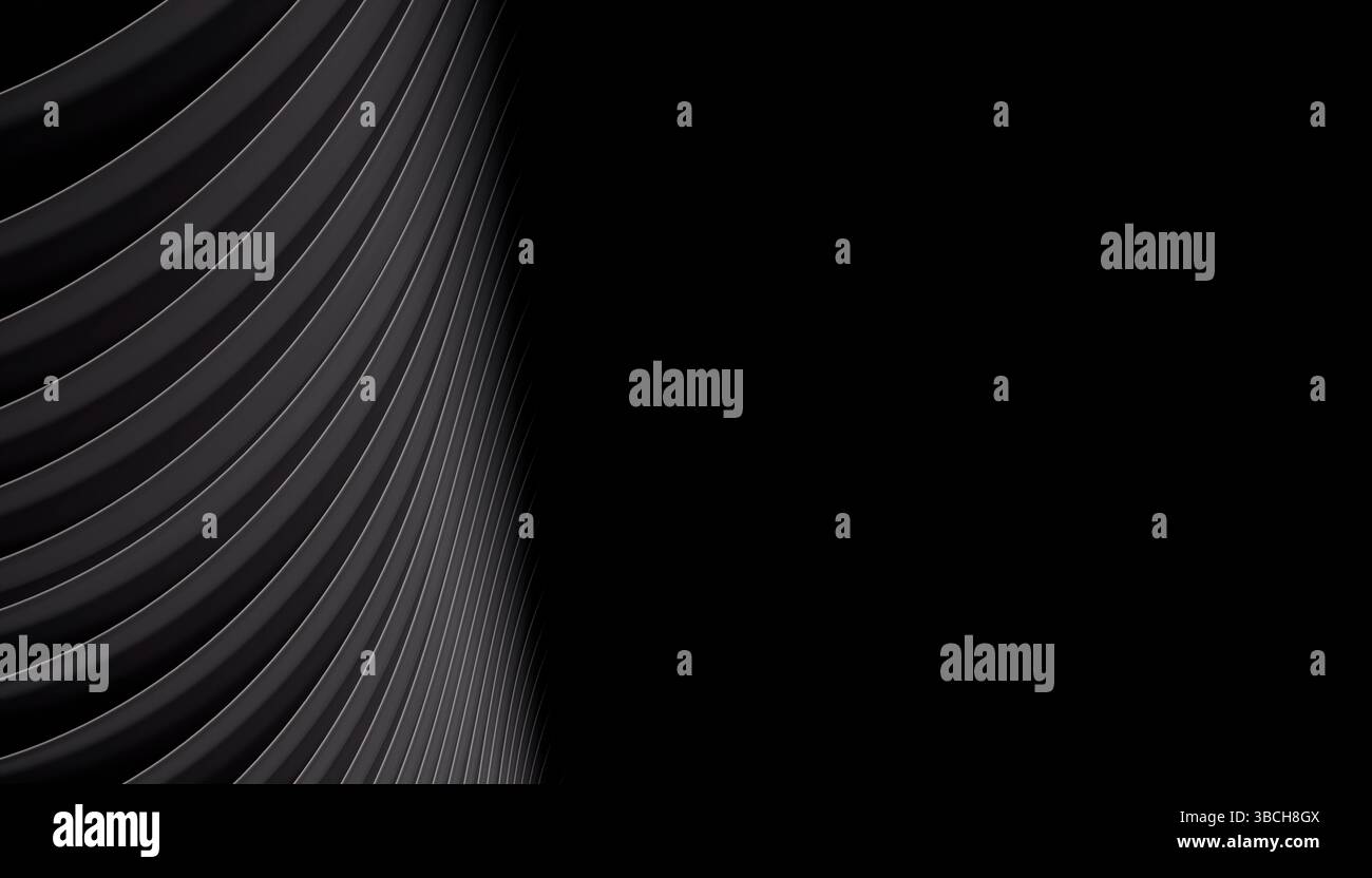 Fond noir abstrait avec des lignes courbes créant un design moderne et élégant. Illustration 3D du blender Banque D'Images