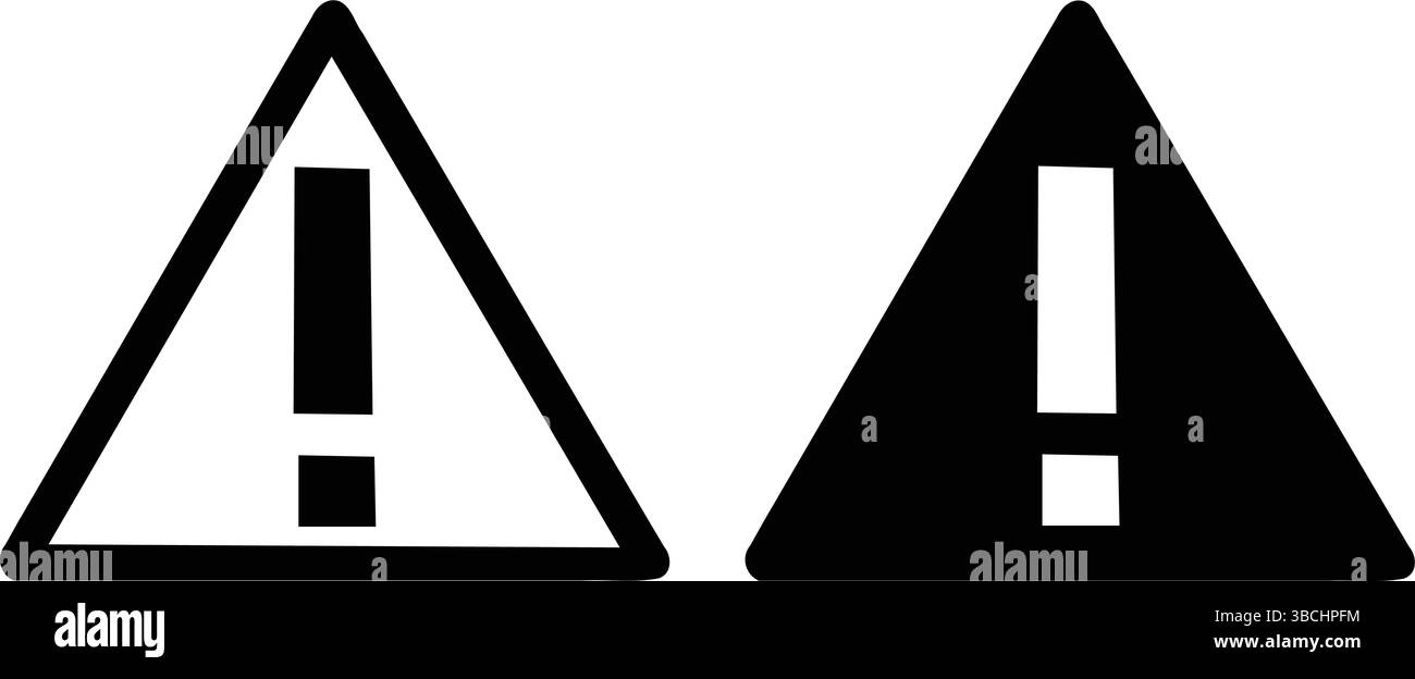 Silhouette de deux panneaux d'avertissement triangulaires avec des points d'exclamation, symboles d'avertissement couramment utilisés dans les indications de sécurité et de danger Illustration de Vecteur