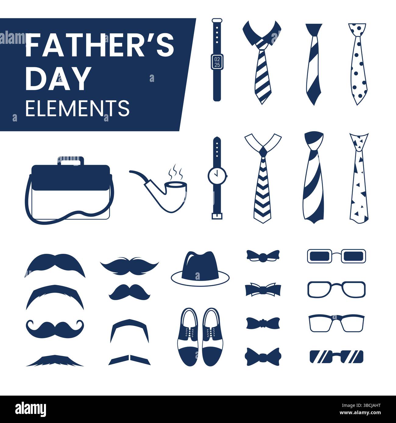 Fête des pères Icon Set Accessoires et éléments de style Dapper Dad Vector Collection Illustration de Vecteur