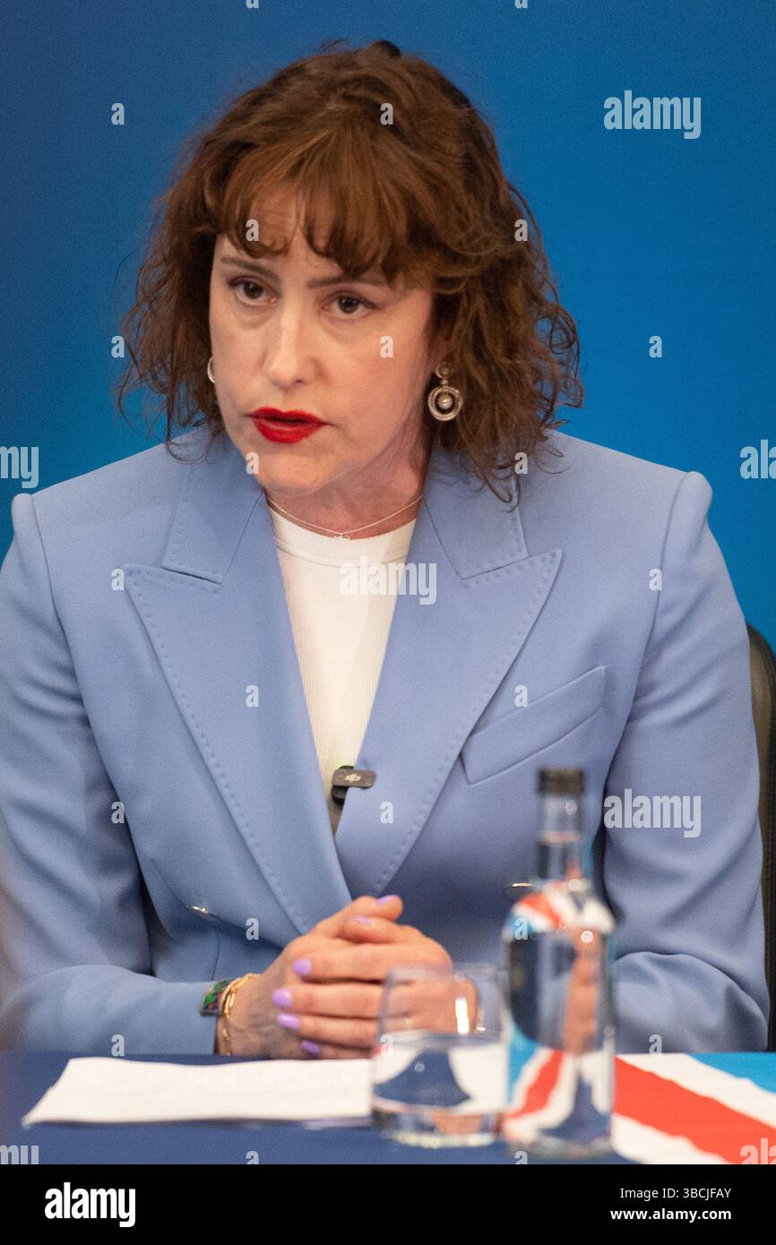 Londres, Royaume-Uni. 19 mai 2025. Victoria Atkins - Secrétaire d'État fantôme à l'environnement, à l'alimentation et aux Affaires rurales du Royaume-Uni s'exprime lors d'une conférence de presse sur Banque D'Images