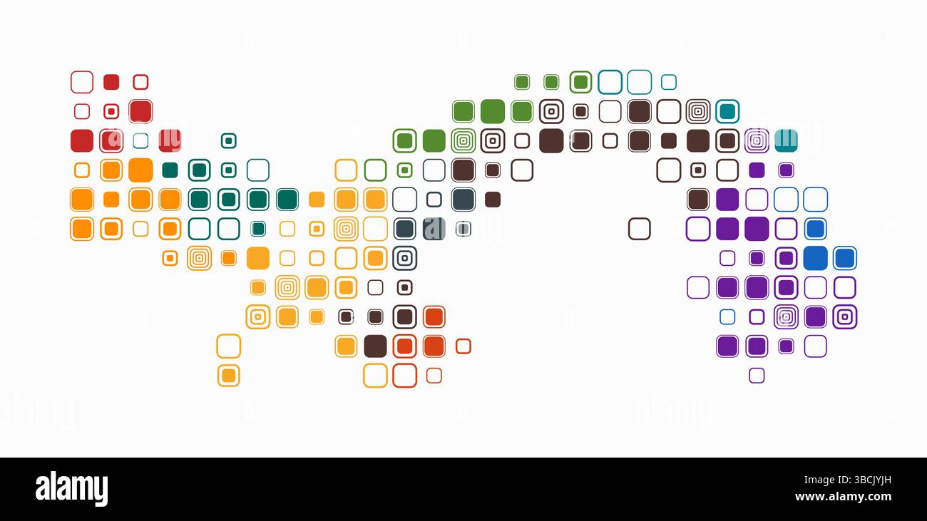 Panama, forme du pays construit de cellules colorées. Carte de style numérique du Panama sur un fond blanc. Blocs carrés arrondis de grande taille. Illustration de Vecteur