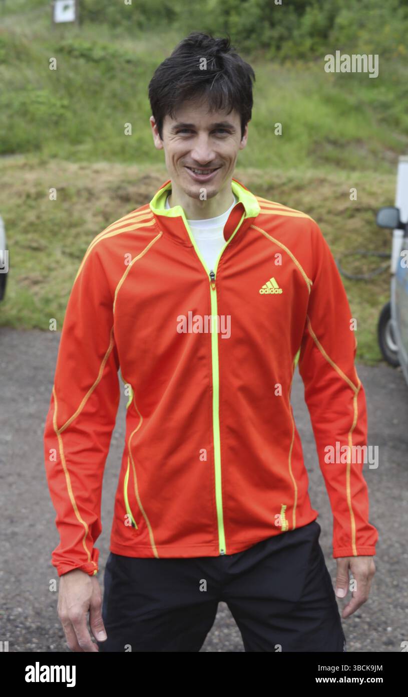 Le sauteur à ski allemand Martin Schmitt du club de ski de Furtwangen sur le saut à ski de Hinterzarten Banque D'Images