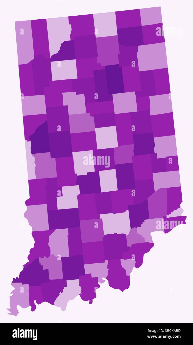 Carte de l'Indiana avec les comtés. Juste une simple carte de la frontière de l'État avec la division du comté. Palette de couleurs violettes. Illustration de Vecteur