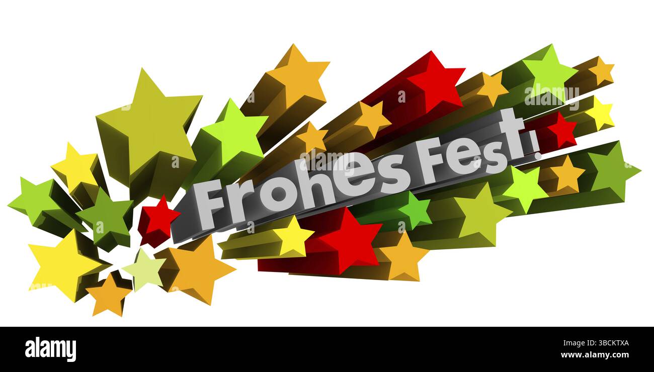 Joyeux Noël allemand mots avec des étoiles colorées sur un fond blanc Banque D'Images