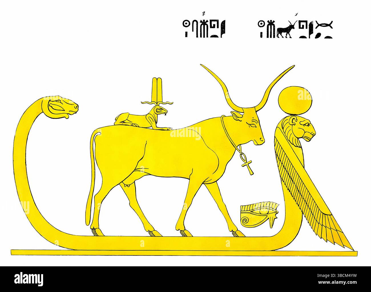 Illustration antique à haute résolution d'Apis, la divinité sacrée taureau de l'Égypte ancienne, tirée du Panthéon égyptien (1823) par Léon Jean Joseph Dubois. Une reve Banque D'Images