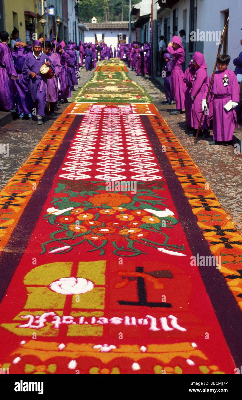 Procession du vendredi Saint, Antigua, Guatemala, tapis, tapis, Amérique centrale Banque D'Images
