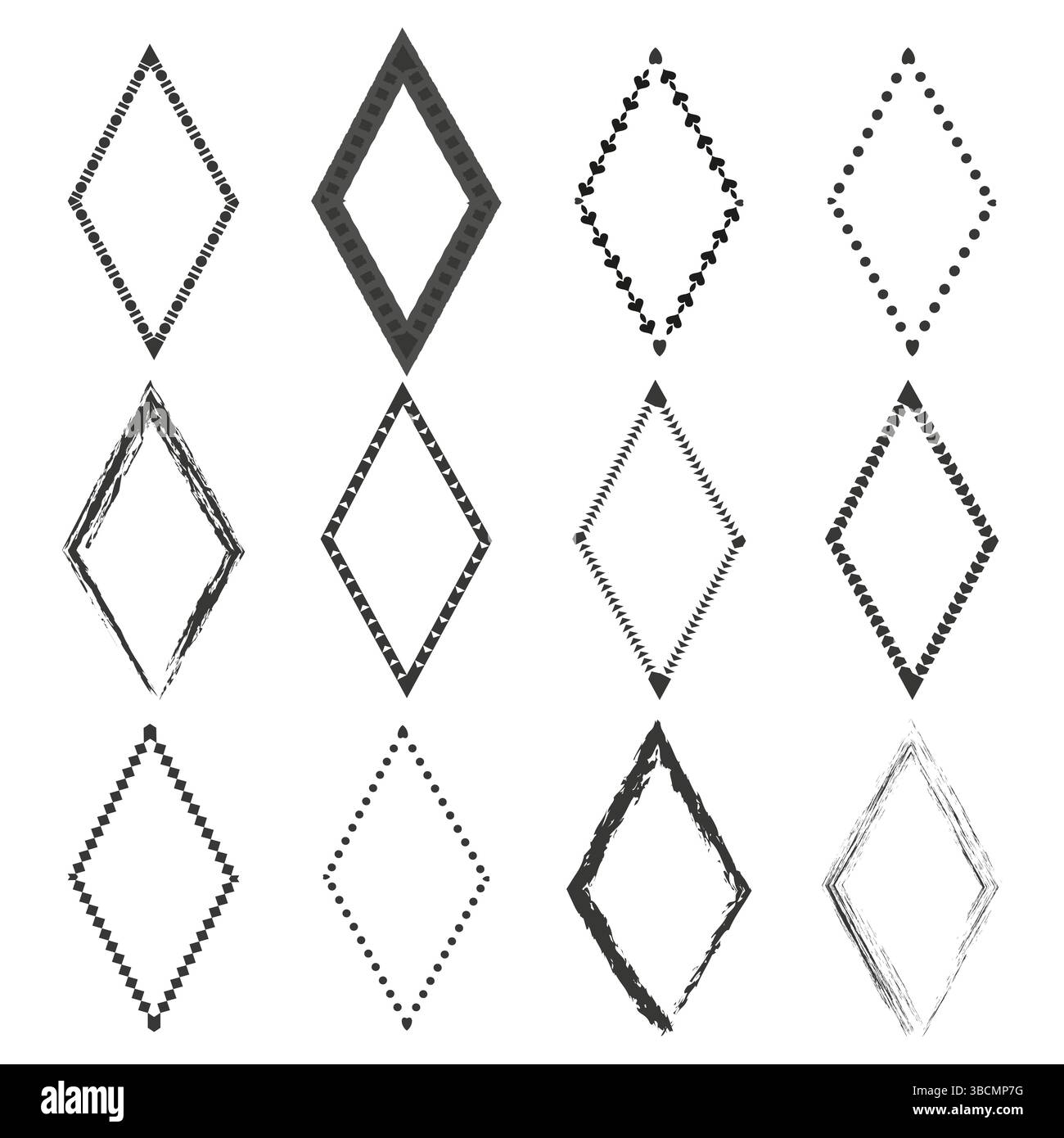 Cadres en diamant noir. Texture dessinée à la main. Contour vectoriel grunge. Forme de bordure artistique. Illustration de Vecteur